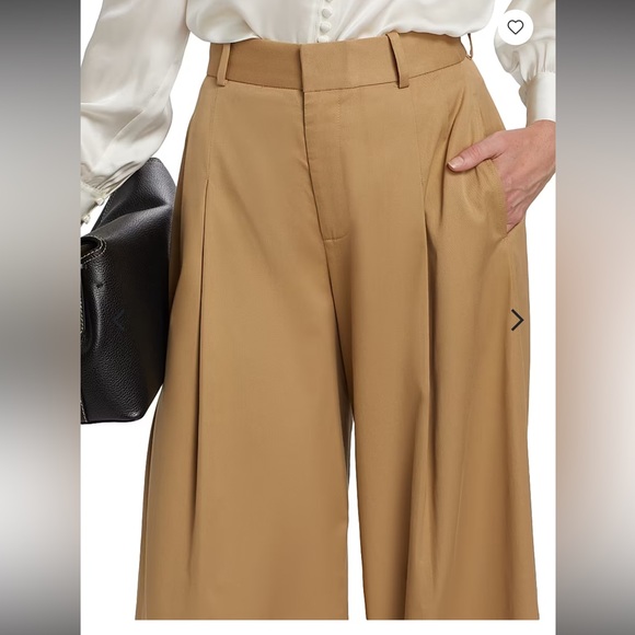 NWOT: Frame Camel Wide Leg Cotton Blend Stretch Pleated Pants Size 4 - Picture 5 of 12